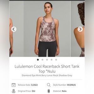 Lulu Cool Racerback Short Tank Diamond Dye Mink Bery Lunar Rock Shadow Grey Sz12